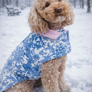 🧵 HANDMADE (by me) Blue and White Dog Coat size MEDIUM